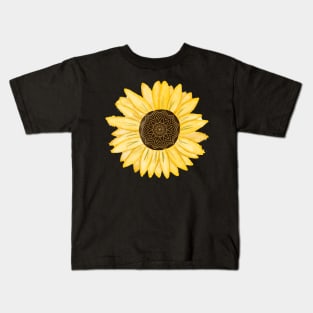 Mandala Sunflower Natural Watercolor Pattern Kids T-Shirt